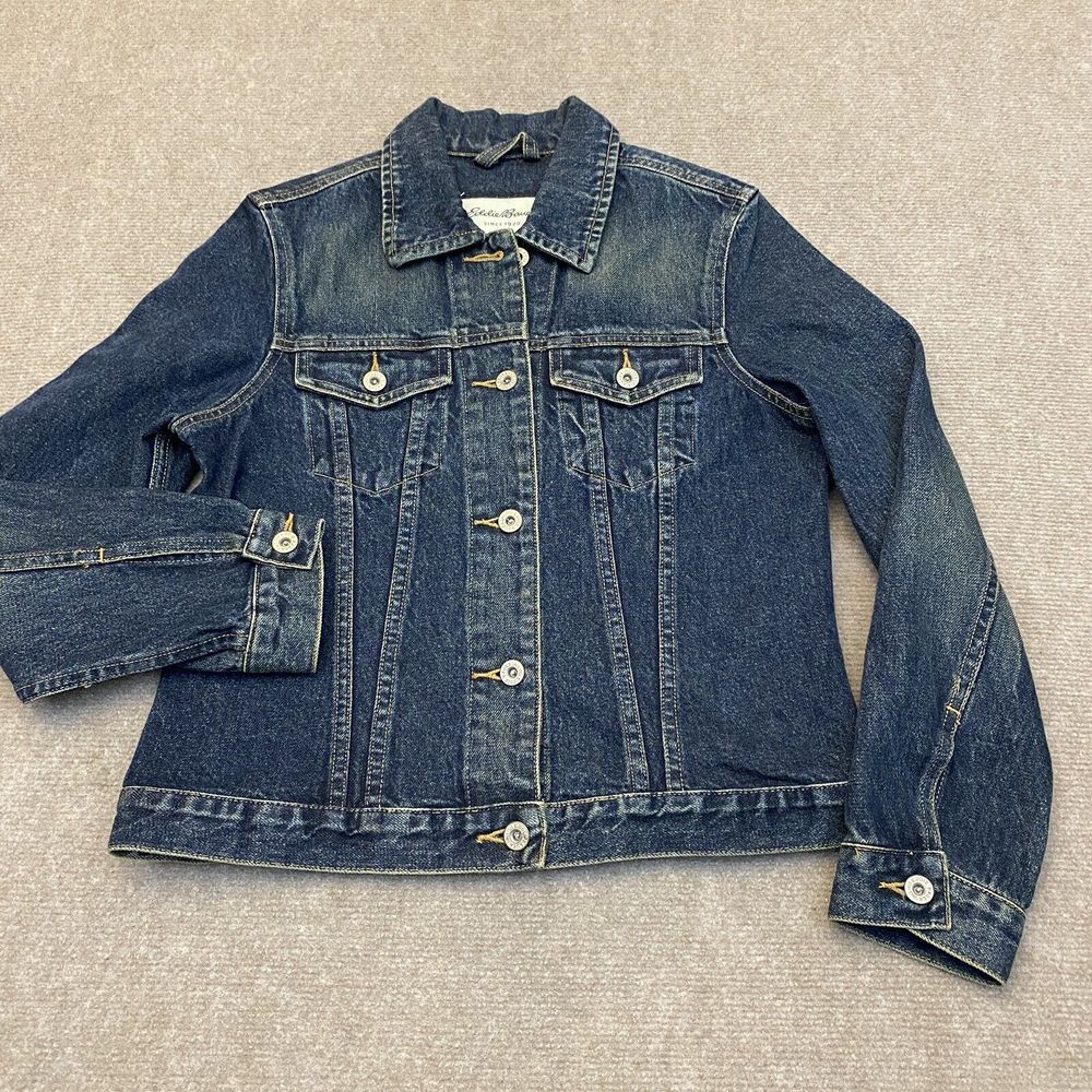 Eddie Bauer Denim Jacket Women's Extra Small XS Blue Trucker Dark Wash